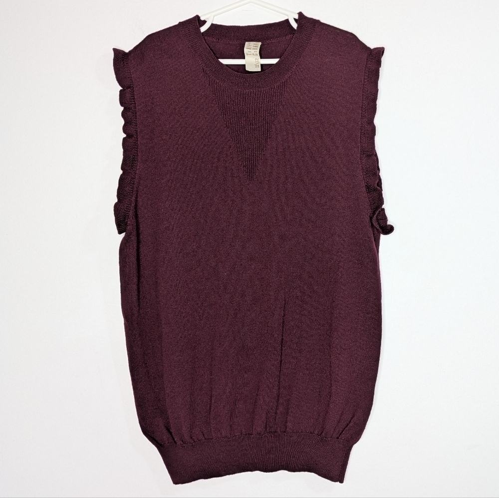 Tia Cibani kids maroon ruffle sleeveless 100% wool sweater 11/12